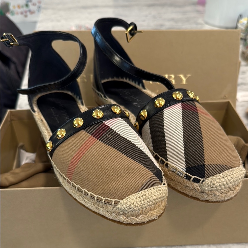 Burberry Black and Brown Espadrilles with Ankle Strap